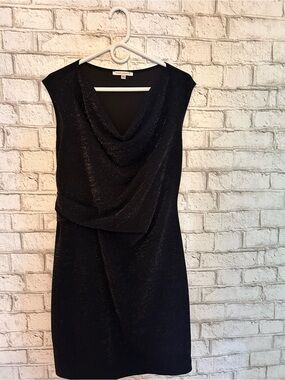 Sparkle Cowl Neck Black Midi Dress